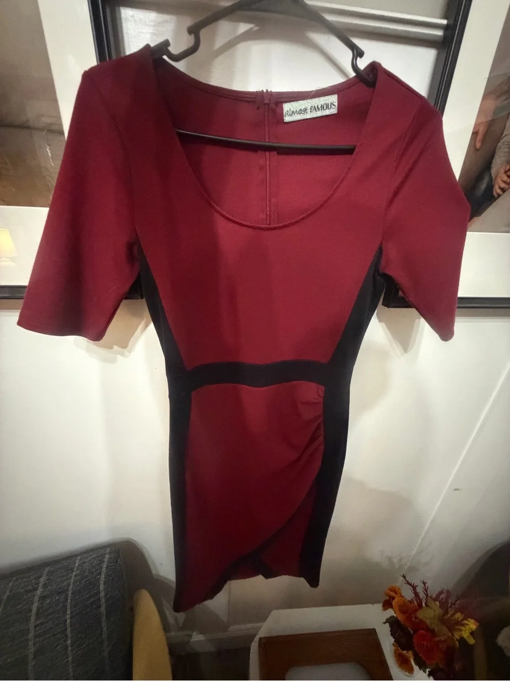 Almost Famous Burgundy and Black Panel Midi Dress